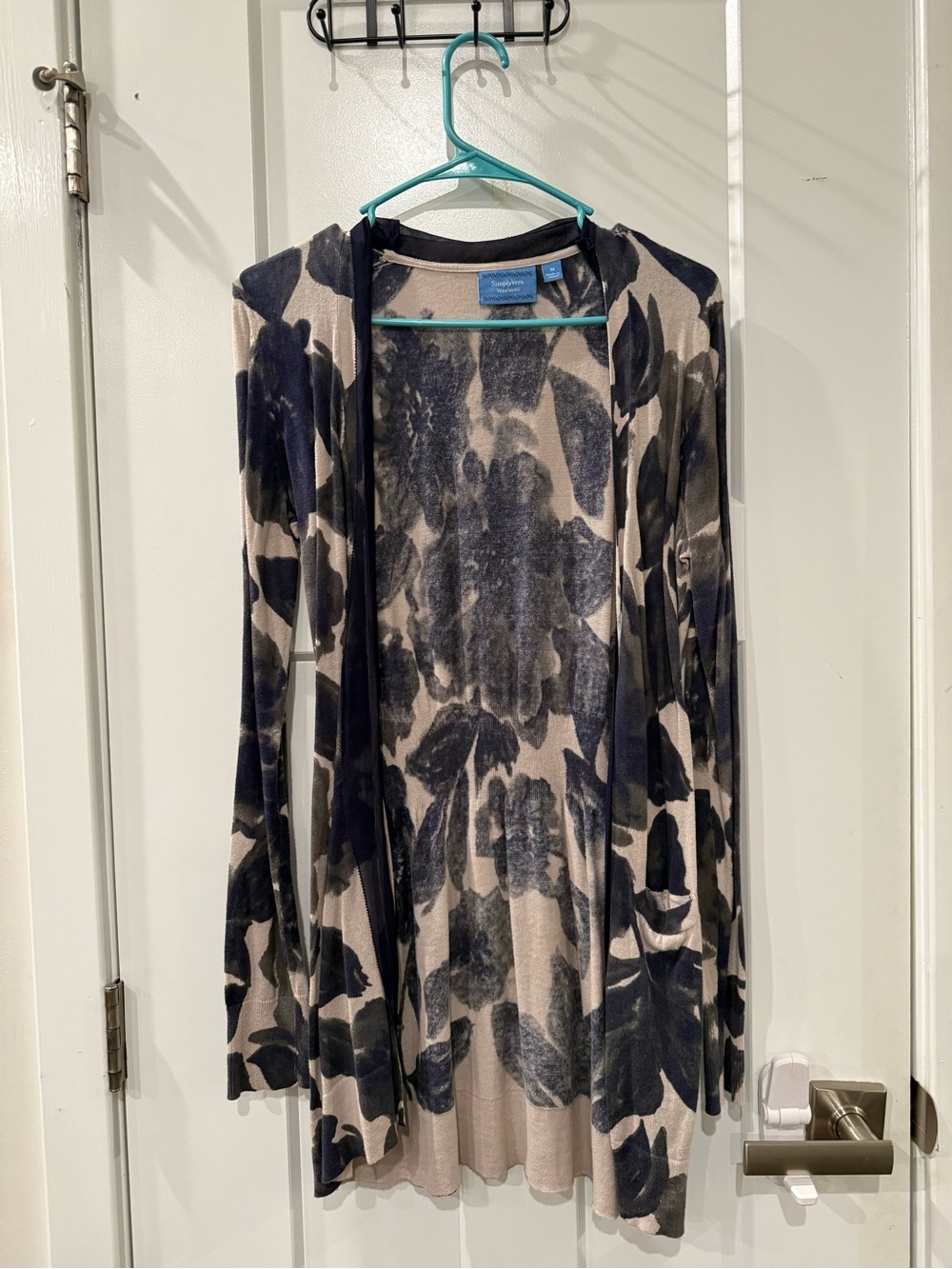 Simply Vera Vera Wang Beige and Black Floral Open Cardigan